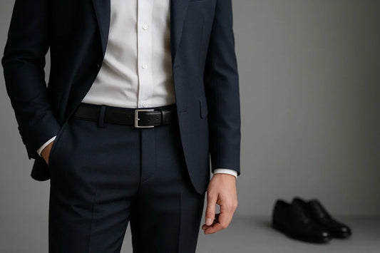 Cinturón negro para traje de hombre con hebilla rectangular — Beltrium
