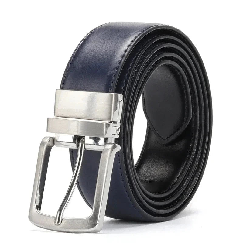 Cinturon reversible enrollado en azul marino y negro con hebilla metalica giratoria