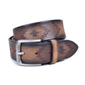 Brown leather belt with pampas Greek herringbone embossing | Beltrium
