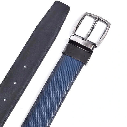 cinturon de piel azul micrograno reversible en forma de aro vista frontal