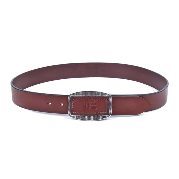 cinturon marron de piel 40 mm vista frontal extendida con hebilla chapa