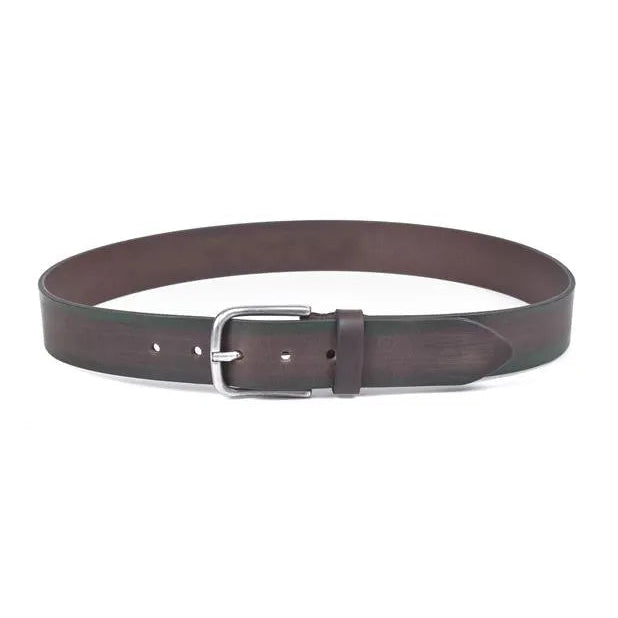 cinturon marron de piel de 40 mm extendido con hebilla clasica de niquel viejo