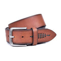 Brown leather belt with openwork side and satin buckle | Beltrium