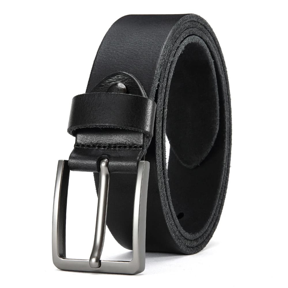 Cinturón negro de piel auténtica para hombre con hebilla metálica