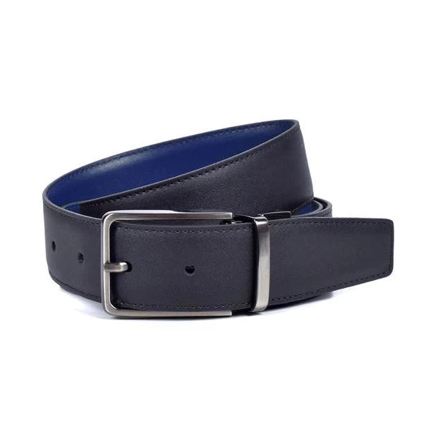 cinturon de piel negro reversible con cara interior a contraste y hebilla rectangular niquel negro
