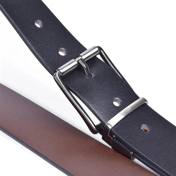 cinturon de piel negro reversible extendido vista general