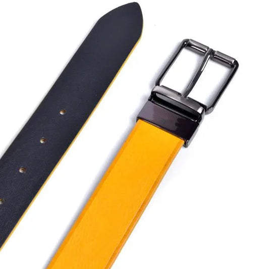 cinturon de piel reversible amarillo vista frontal completa