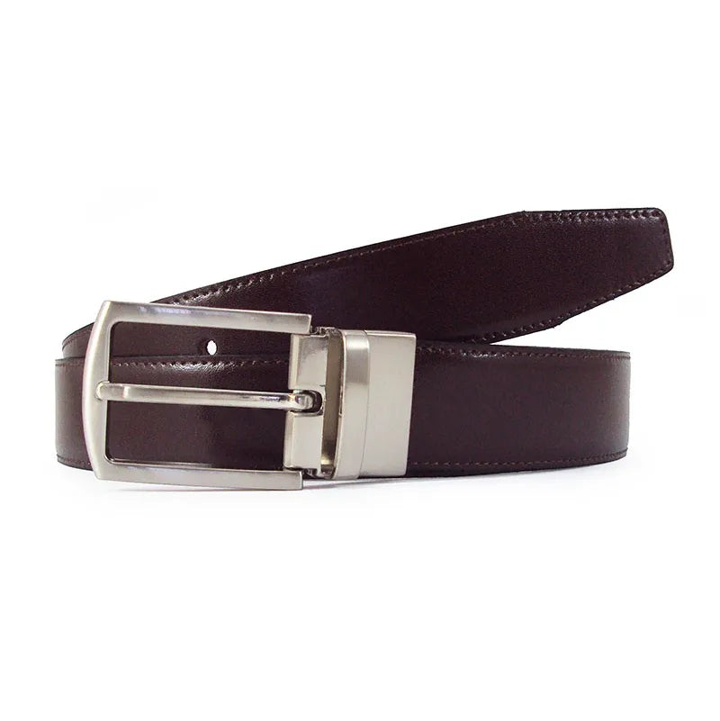 cinturón reversible marrón con hebilla metálica niquelada vista frontal