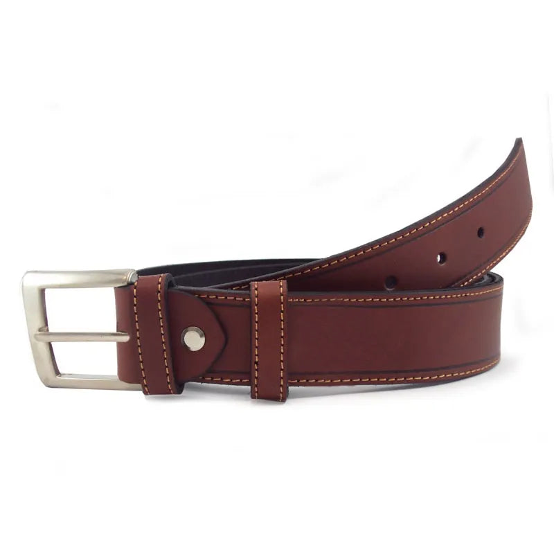 Cinturón de piel liso unisex, costura y hebilla níquel | Beltrium