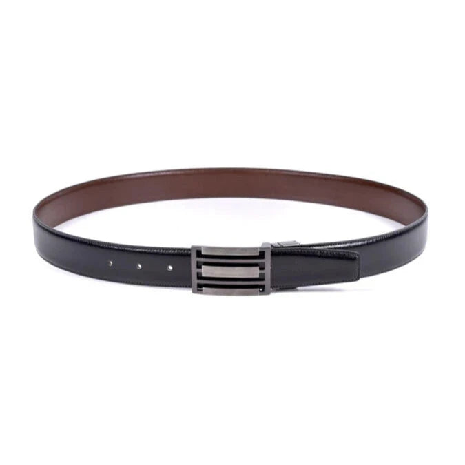 Cinturón reversible de piel negra y marrón con hebilla moderna rectangular