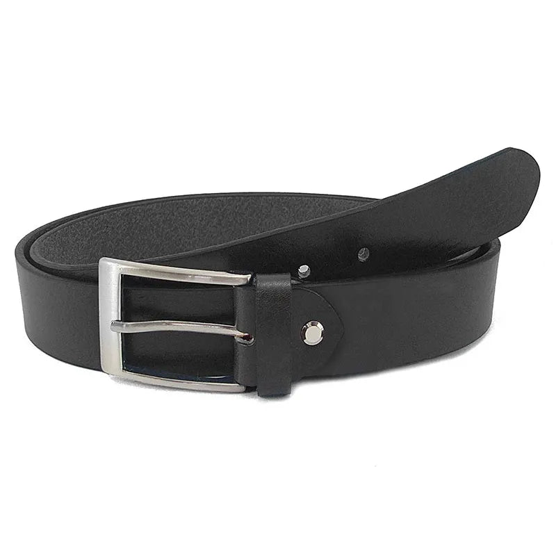 cinturón de piel genuina con hebilla satinada rectangular estilo clasico