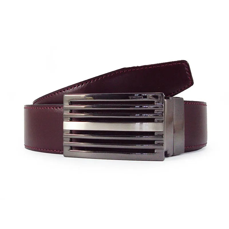 cinturón de piel reversible burdeos con hebilla chapón vista frontal