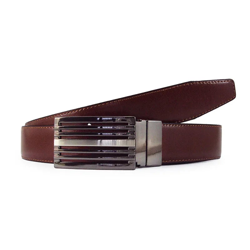 cinturón reversible color cuero con hebilla niquelada rectangular