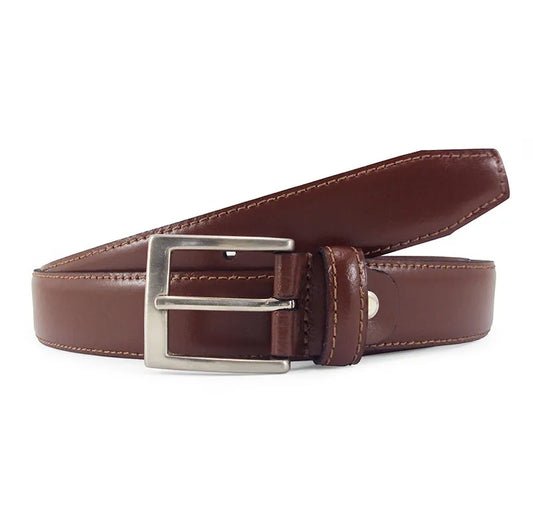 cinturon de piel marron de vestir 30 mm vista tres cuartos con hebilla niquel