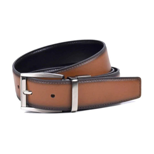 Cinturón reversible de piel negro y cuero marrón 32mm con diseño alomado y hebilla metálica