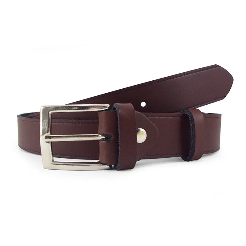 cinturon de serraje marron liso enrollado con hebilla rectangular niquelada